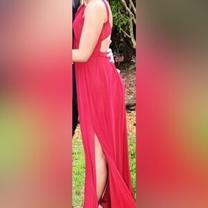 LA FEMME RED LONG FORMAL PROM GALA WEDDING DRESS SIZE 2